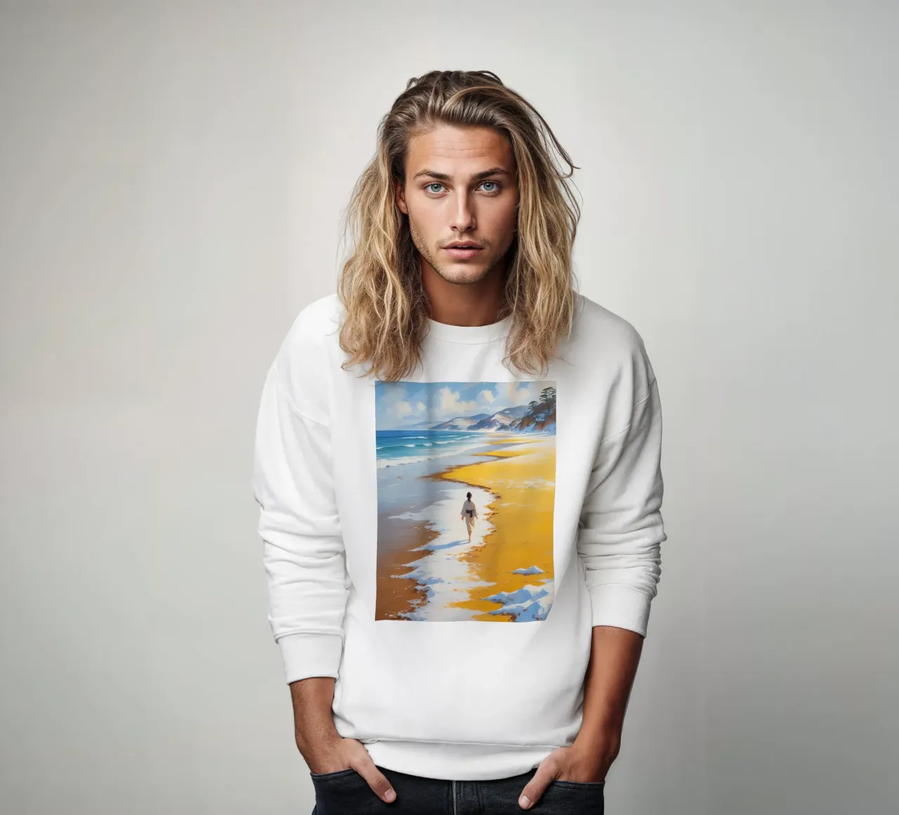 Donna che cammina su una spiaggia innevata felpa da DesignDoodle