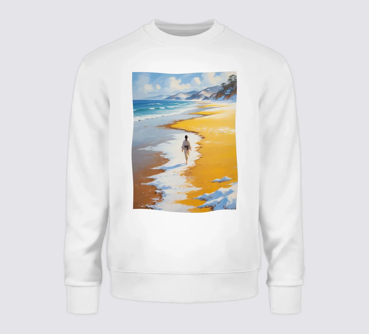 Donna che cammina su una spiaggia innevata felpa da DesignDoodle