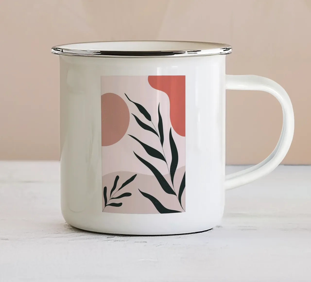 Vaso floreale rosa di metà secolo tazza in smalto da Locquinn Fuller