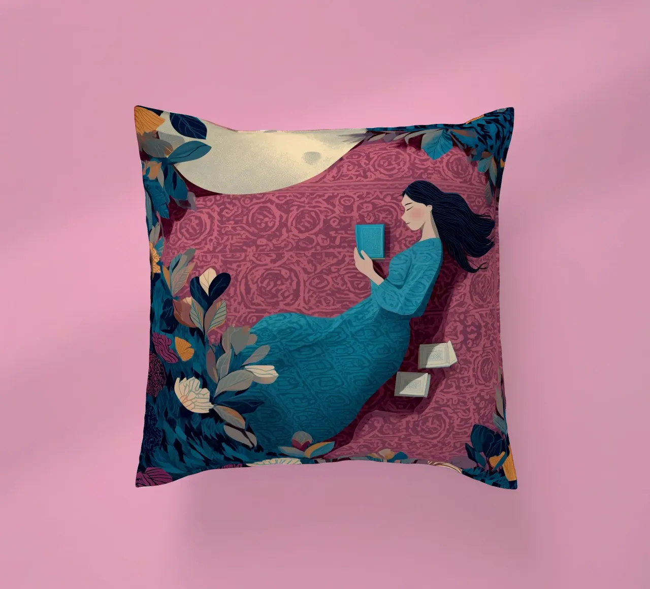 Reading Under the Moon cuscino da Kiara