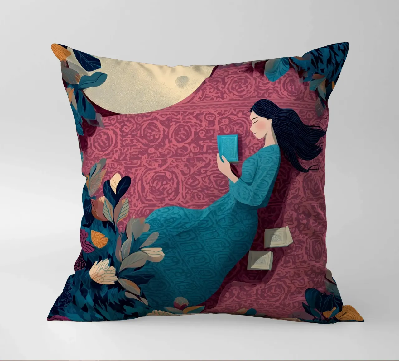 Reading Under the Moon cuscino da Kiara