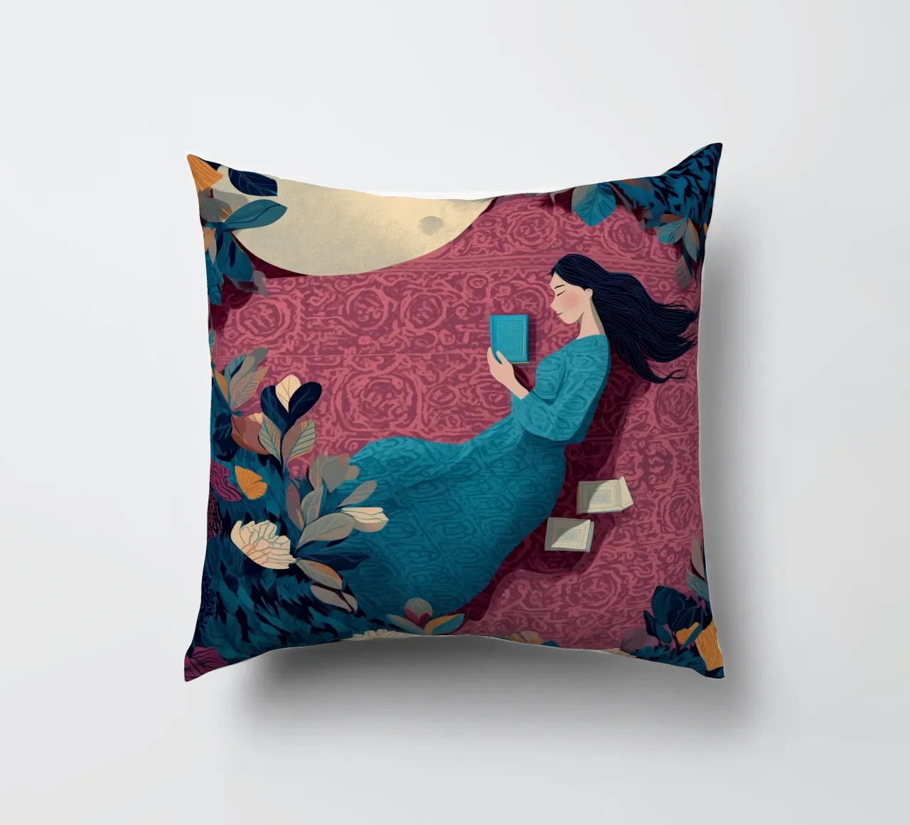 Reading Under the Moon cuscino da Kiara