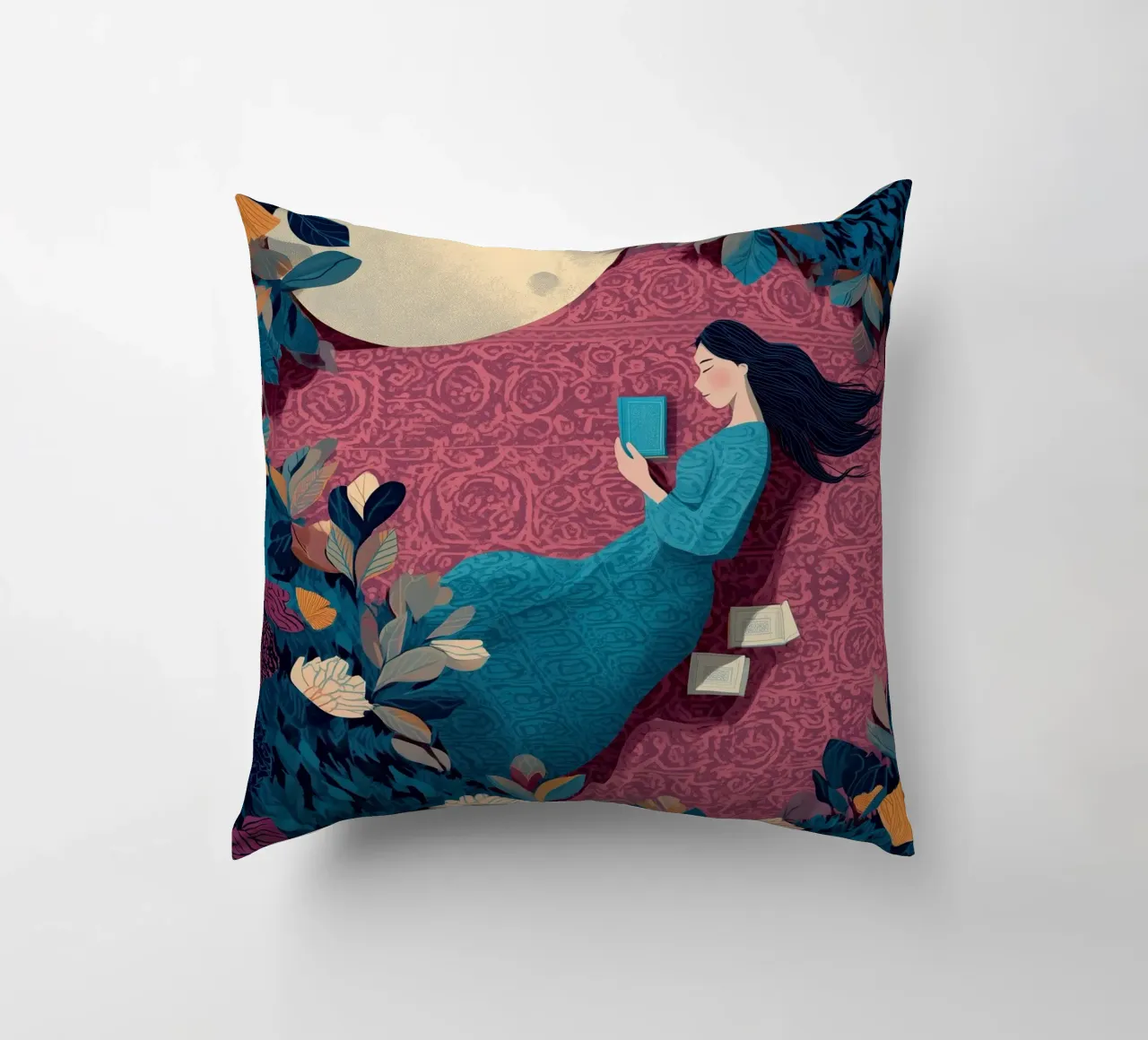 Reading Under the Moon cuscino da Kiara