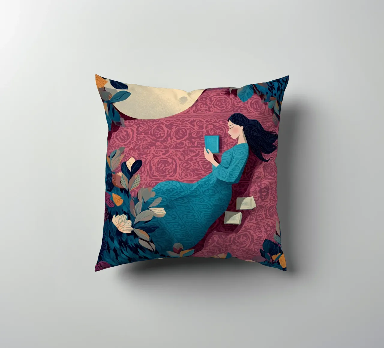 Reading Under the Moon cuscino da Kiara