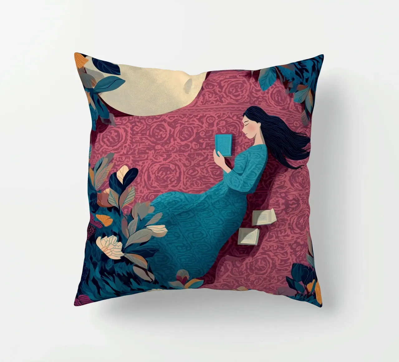 Reading Under the Moon cuscino da Kiara