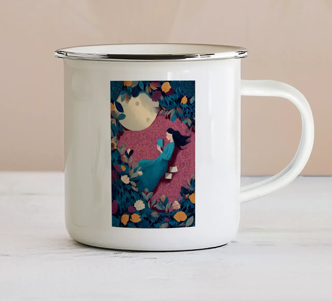 Reading Under the Moon tazza in smalto da Kiara