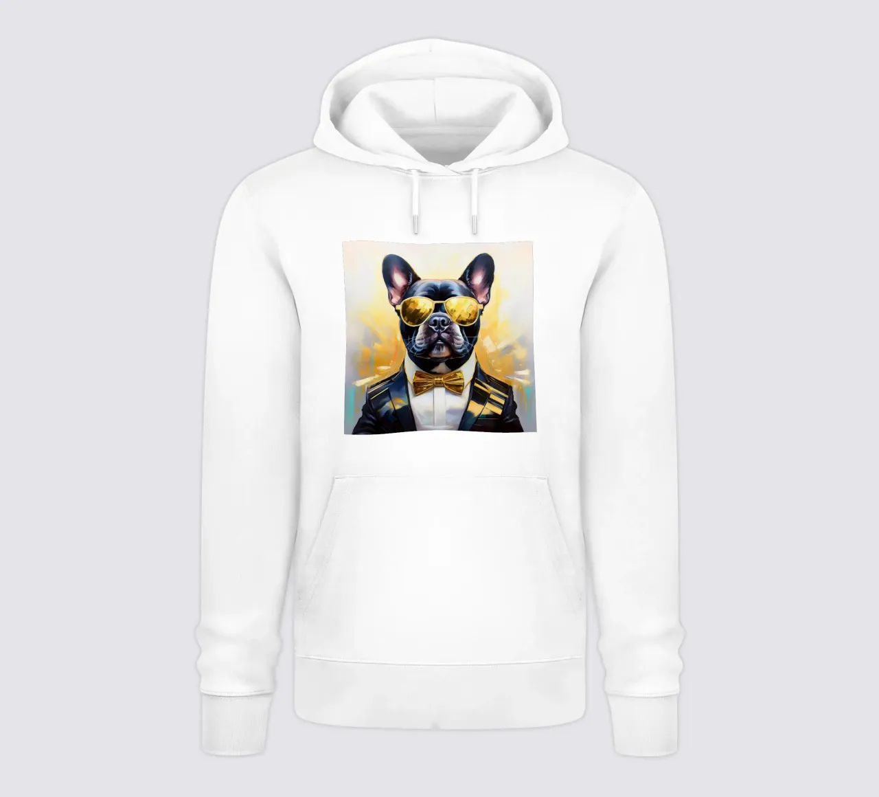 Ritratto fresco di bulldog francese con parti dorate felpa con cappuccio da Take Your Art BV
