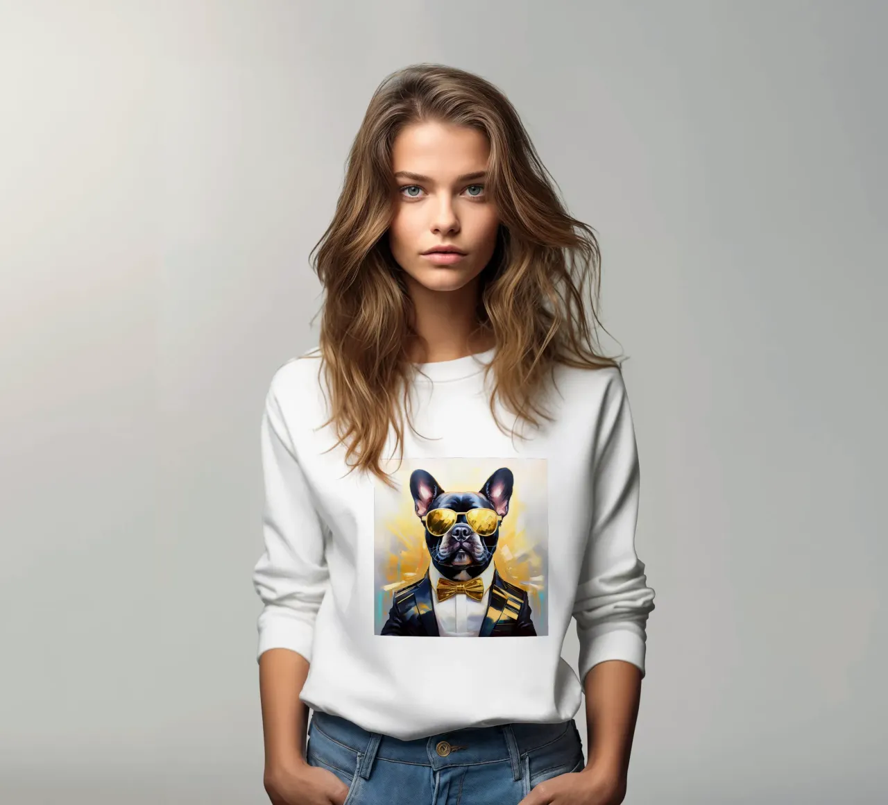 Ritratto fresco di bulldog francese con parti dorate felpa da Take Your Art BV