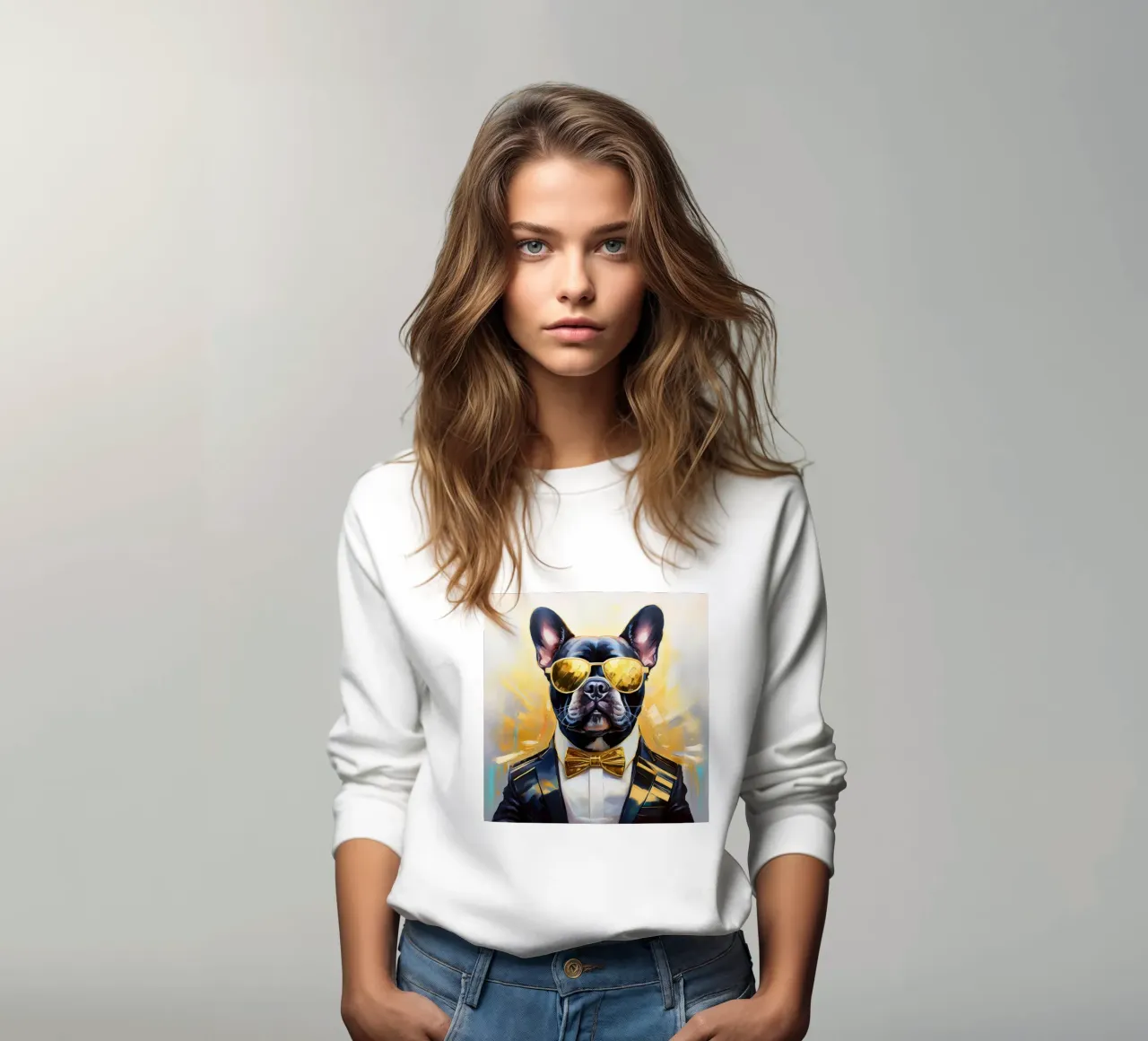Ritratto fresco di bulldog francese con parti dorate felpa da Take Your Art BV