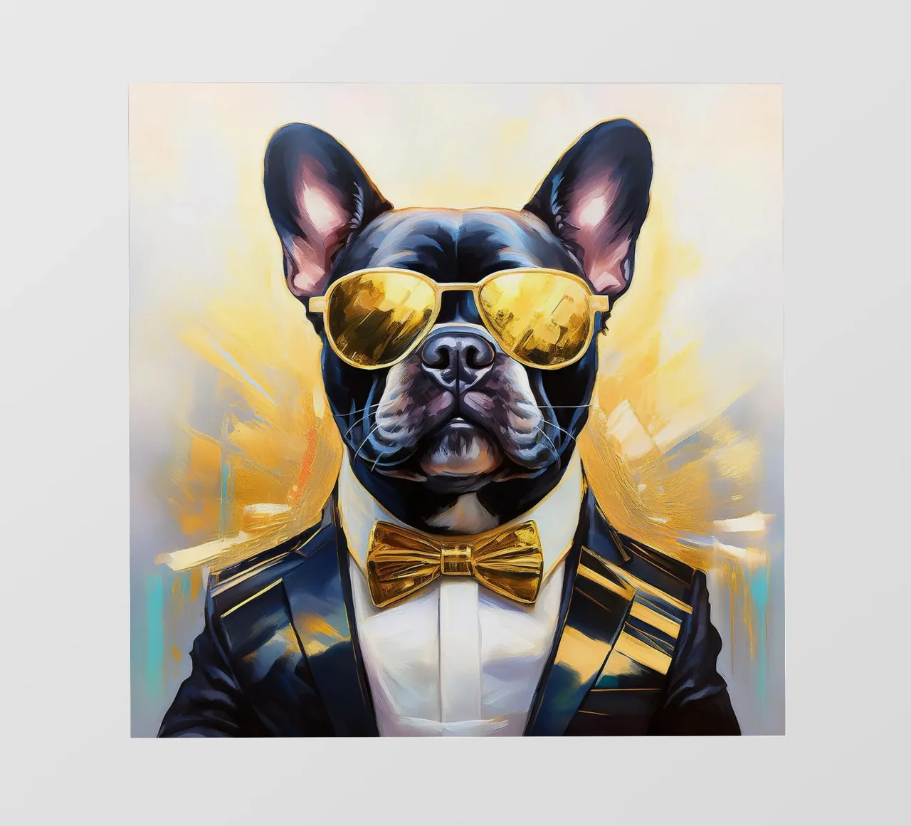 Ritratto fresco di bulldog francese con parti dorate pellicola backlit da Take Your Art BV