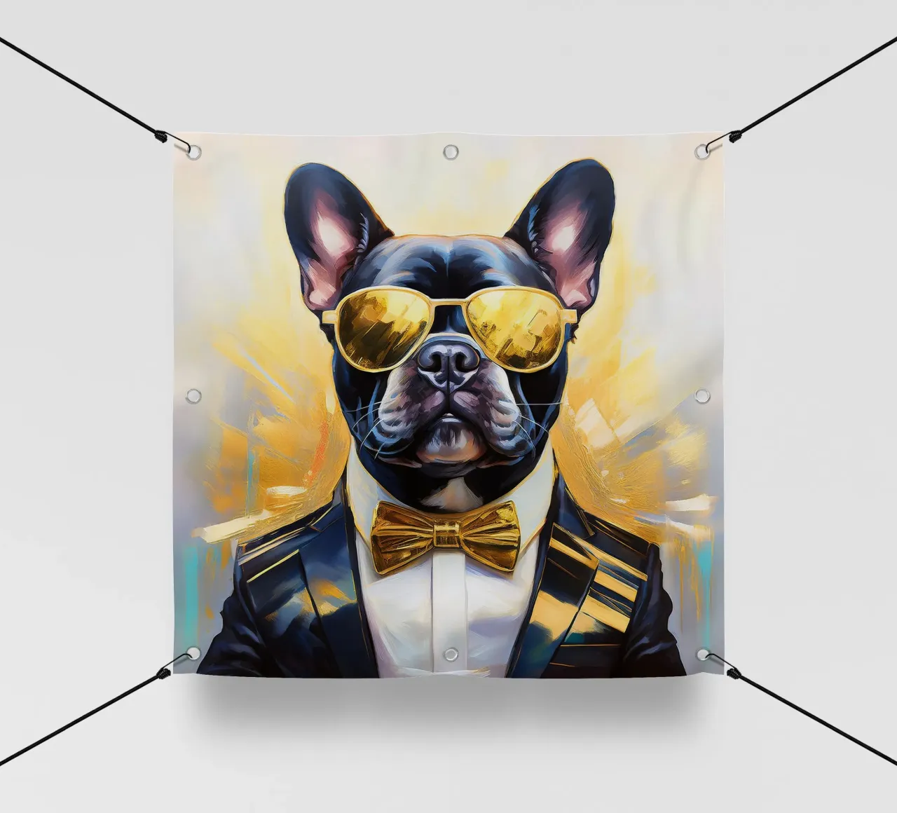 Ritratto fresco di bulldog francese con parti dorate telo in pvc da Take Your Art BV