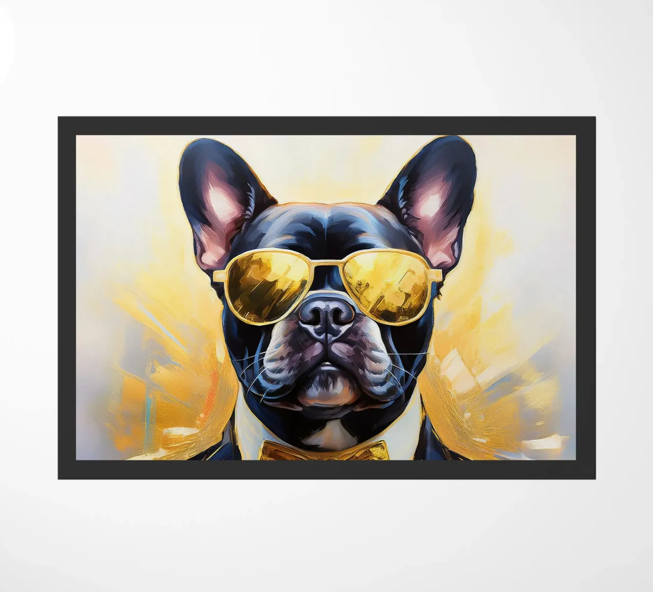 Ritratto fresco di bulldog francese con parti dorate zerbino da Take Your Art BV