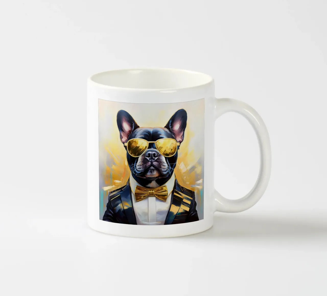 Ritratto fresco di bulldog francese con parti dorate tazza in ceramica da Take Your Art BV