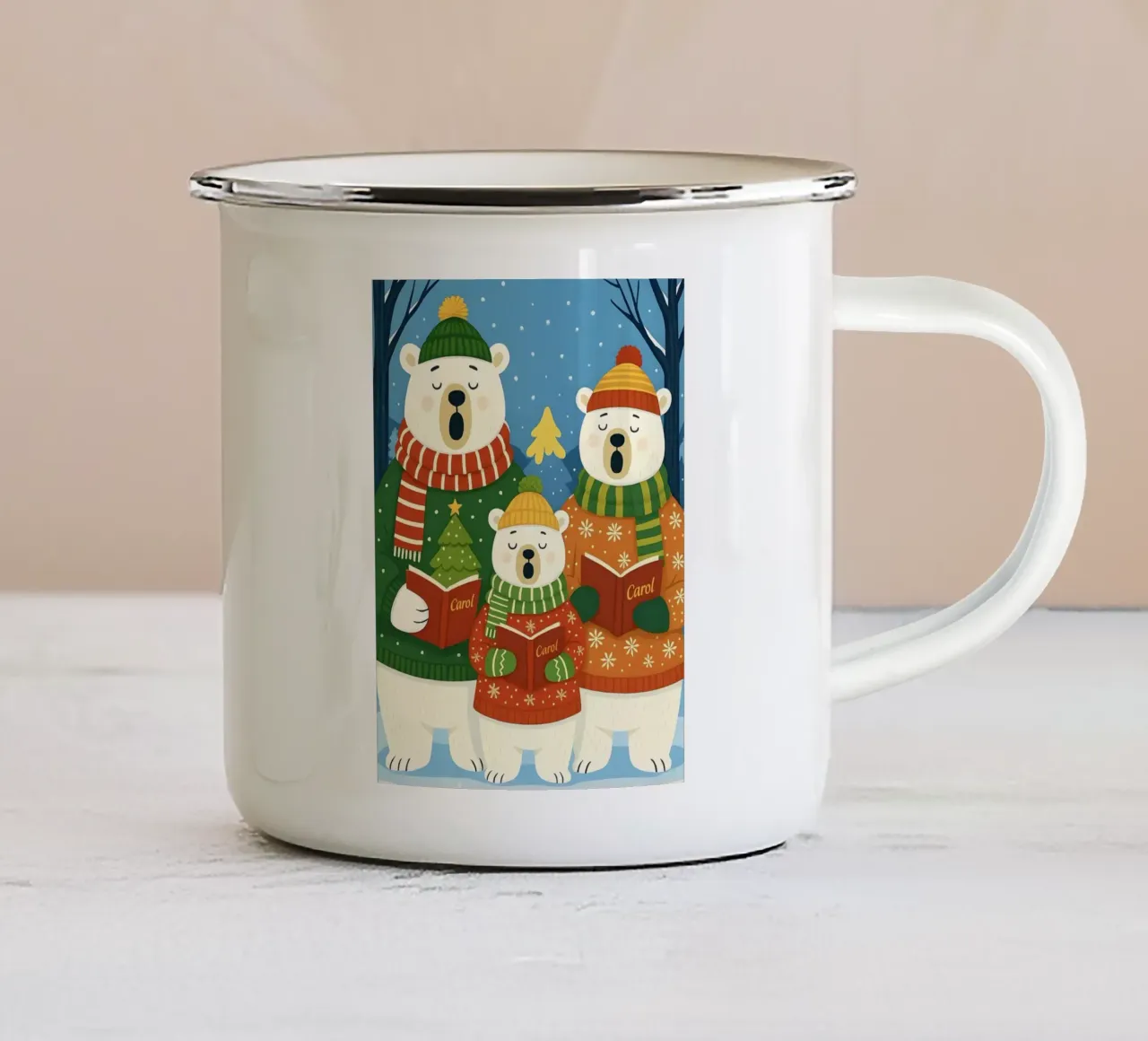 ORSI POLARI CHE CANTANO CANZONI DI NATALE IN UN PAESE DELLE MERAVIGLIE INVERNALE tazza in smalto da CHRISTMAS ART