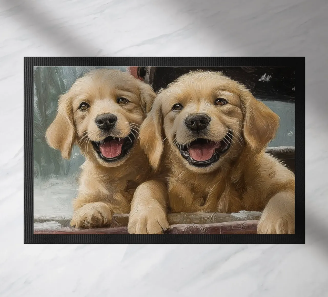 Gioia d'inverno - Due cuccioli di Golden Retriever zerbino da Christmas Vibes 2025