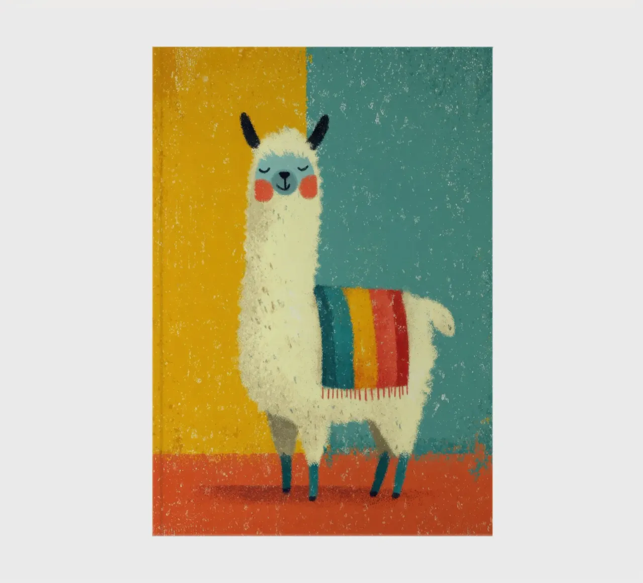 Un lama sorridente con sciarpa a righe colorate diario da Atelier Ballon