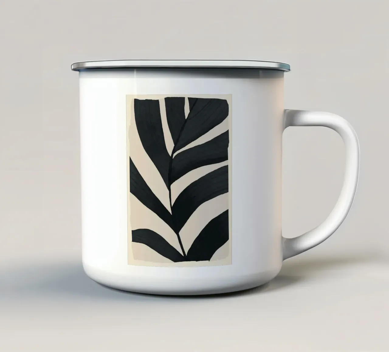Minimale abstracte bladvorm emaille mok van M.A.Z.U.N.