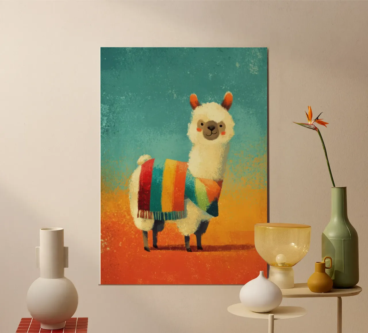Allegro lama con sciarpa a righe colorate alluminio dibond da Atelier Ballon