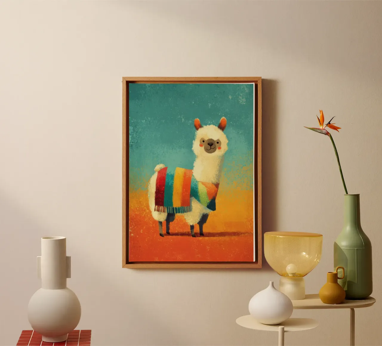 Allegro lama con sciarpa a righe colorate tela da Atelier Ballon