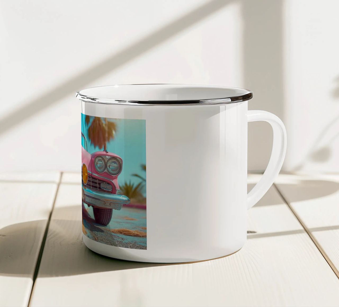 Pink & Palm tazza in smalto da Pink California | Affiches & Posters