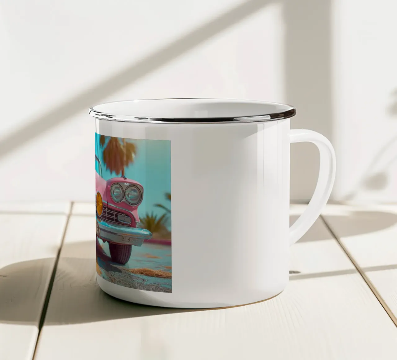 Pink & Palm tazza in smalto da Pink California | Affiches & Posters