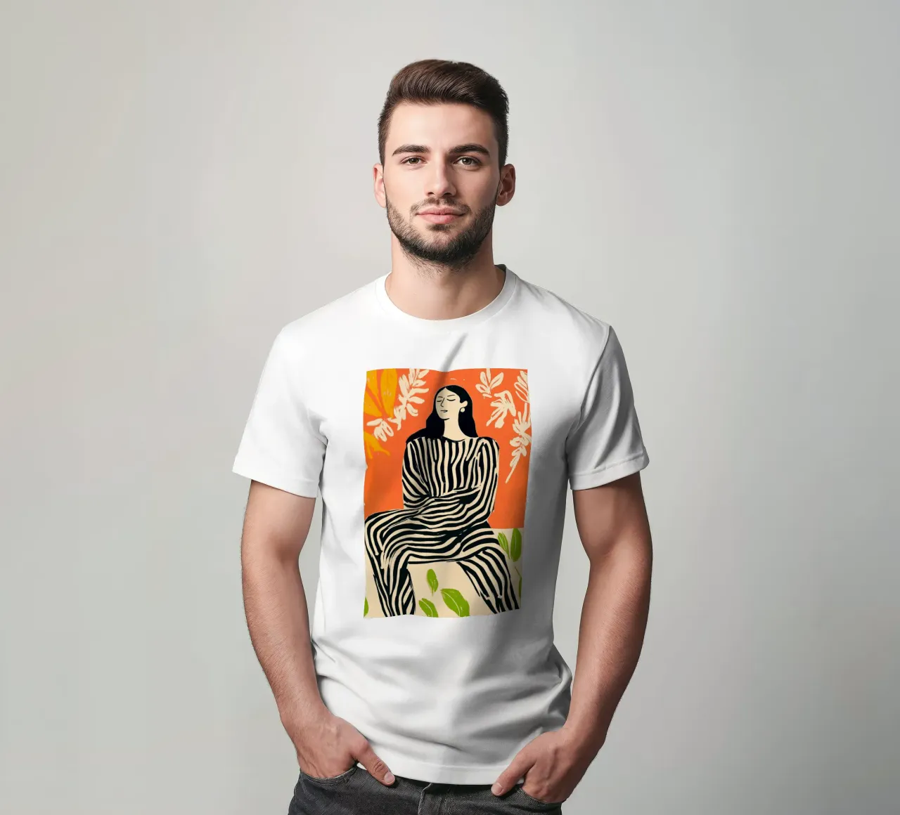 Donna con look a righe t-shirt da Autofocus