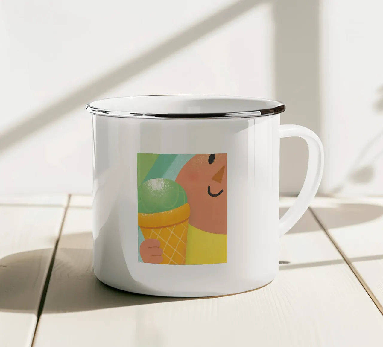 Bambino con in mano un gelato tazza in smalto da LOYAL SHOP