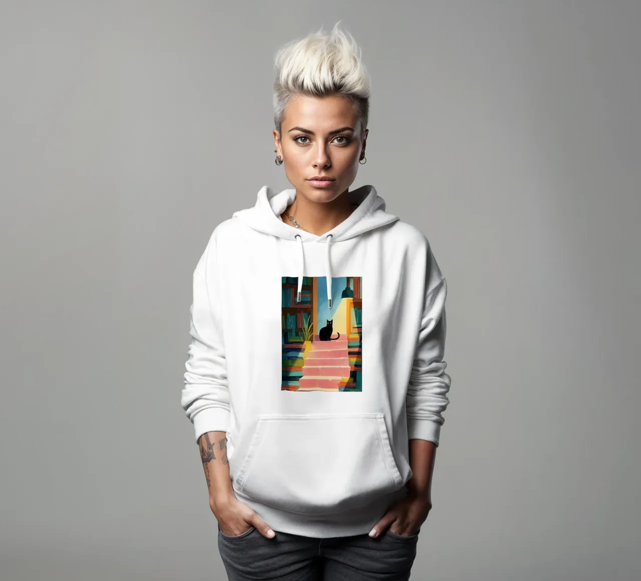 Midnight Library Cat felpa con cappuccio da Kiara