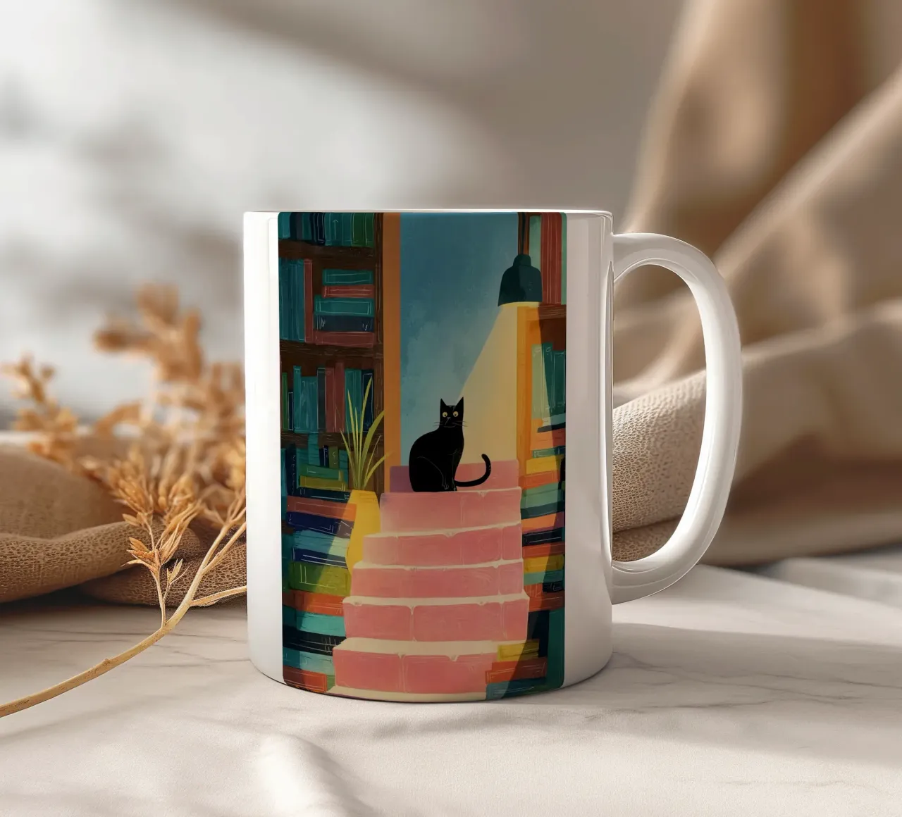 Midnight Library Cat tazza in ceramica da Kiara