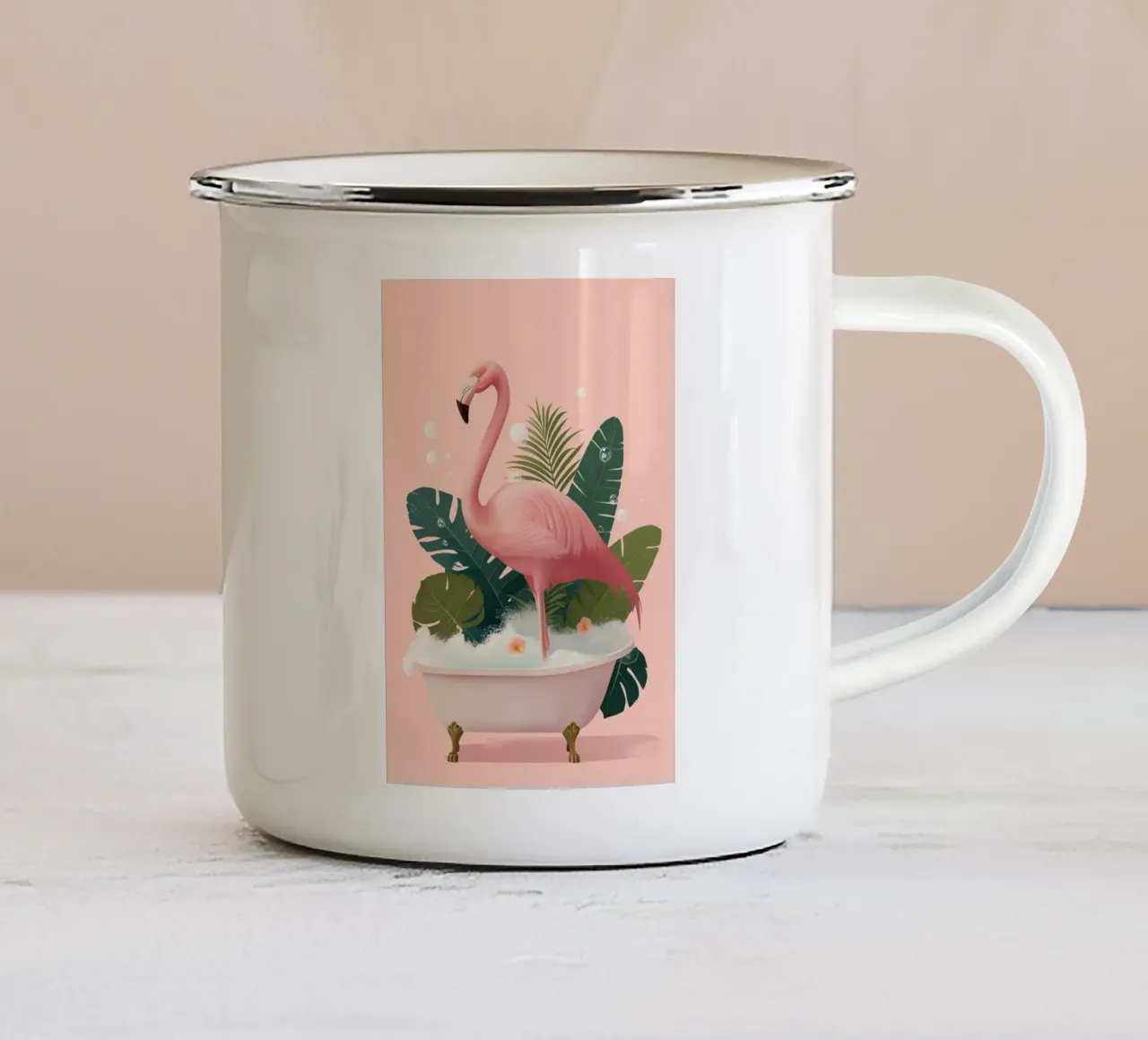 Bubble Bath Flamingo tazza in smalto da Kiara