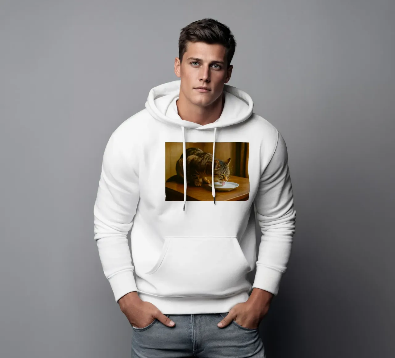 gatto beve latte felpa con cappuccio da tamarind