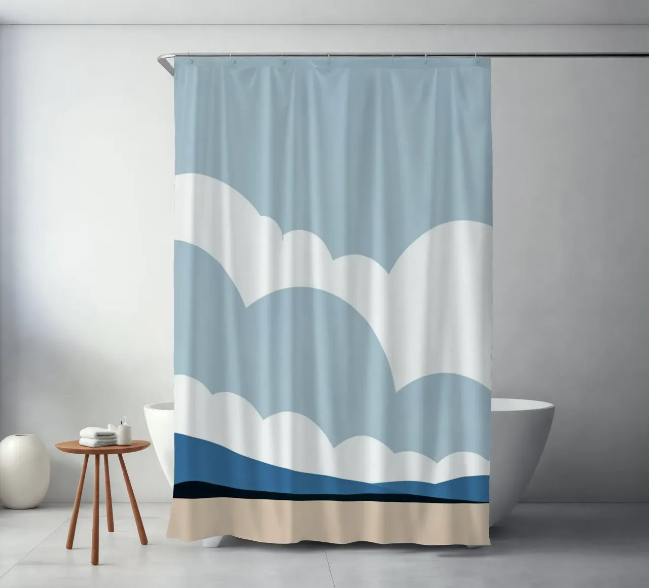 Semplice linea orizzontale che divide la composizione tenda da doccia da LIFESTYLE OBJECTS