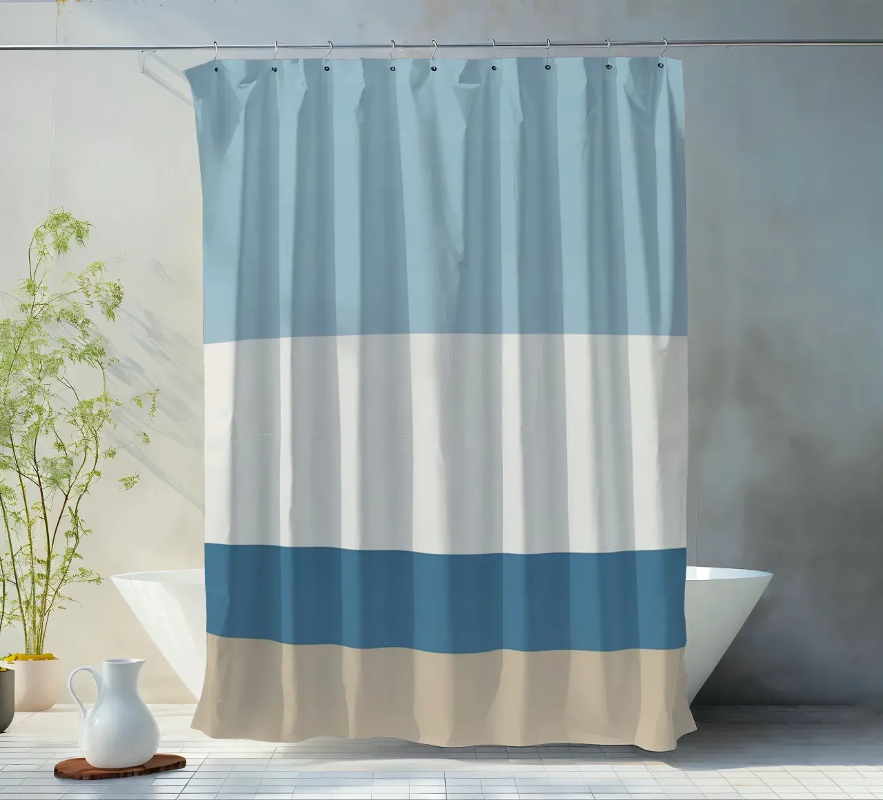 Semplice linea orizzontale che divide la composizione tenda da doccia da LIFESTYLE OBJECTS