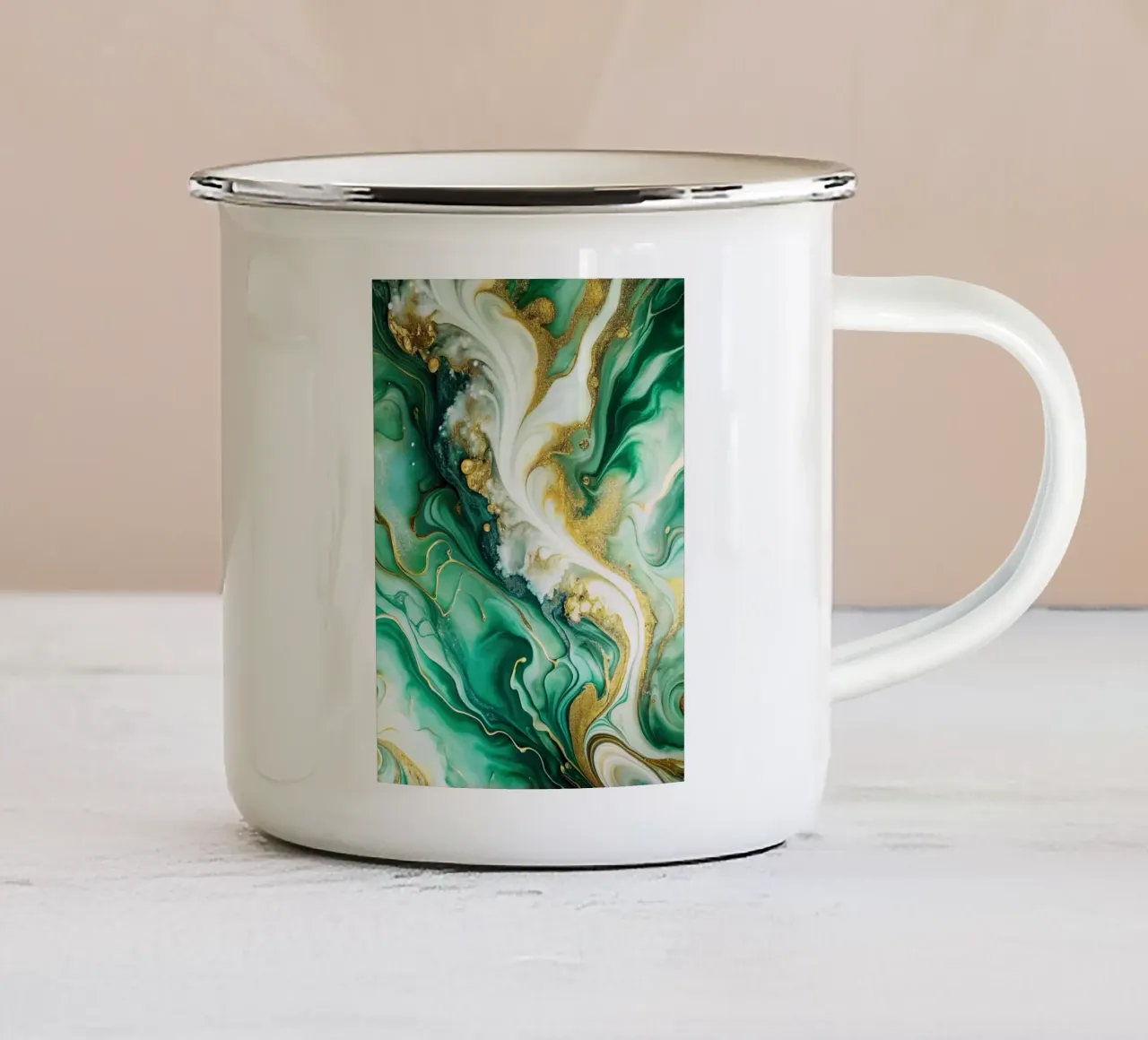 Witte en gitgroene vloeistof emaille mok van 🎁 NOBELART