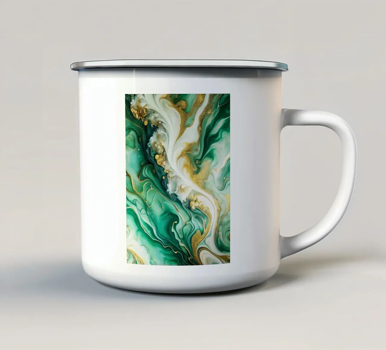 Witte en gitgroene vloeistof emaille mok van 🎁 NOBELART