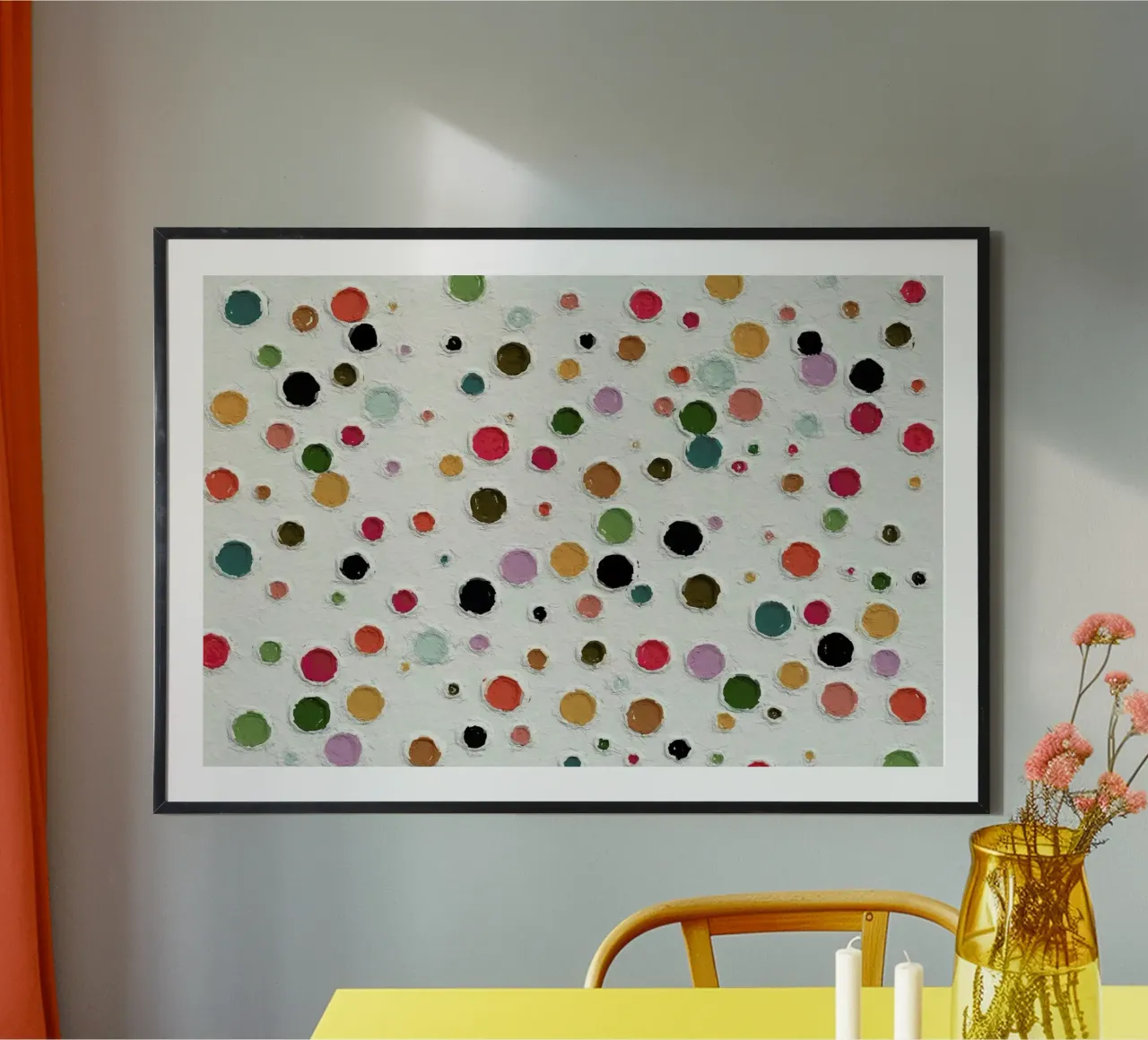 Color Dots poster con telaio in alluminio da In Full Color