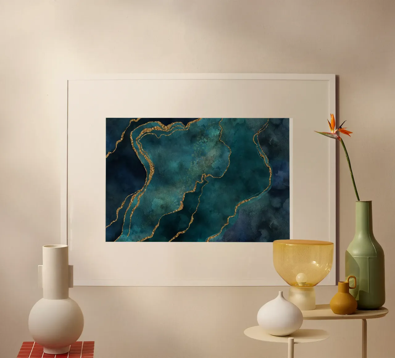 Gemma Glamour Mineral Oro verde acqua poster con telaio in legno da Andrea Haase Modern Home