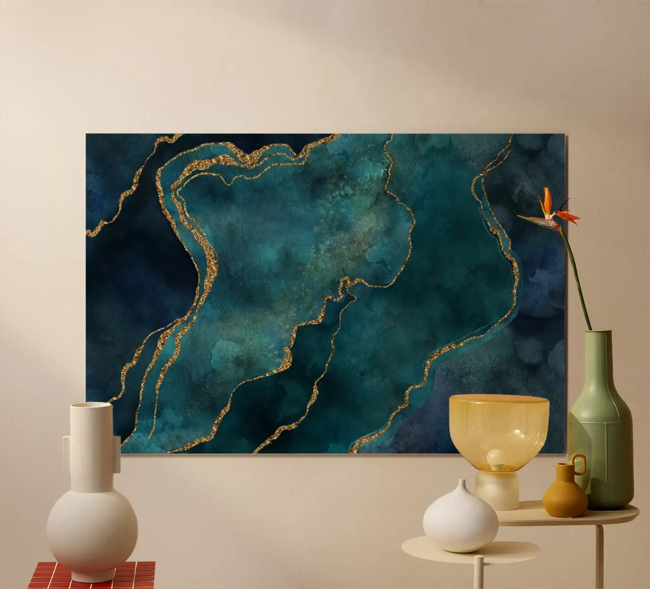 Gemma Glamour Mineral Oro verde acqua poster con telaio in legno da Andrea Haase Modern Home