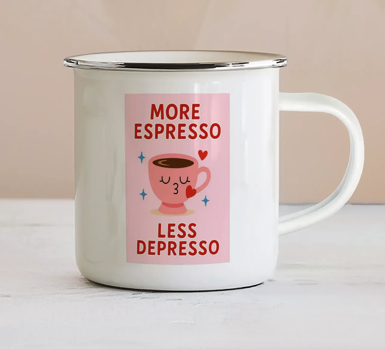 more espresso less depresso tazza in smalto da Plumpz