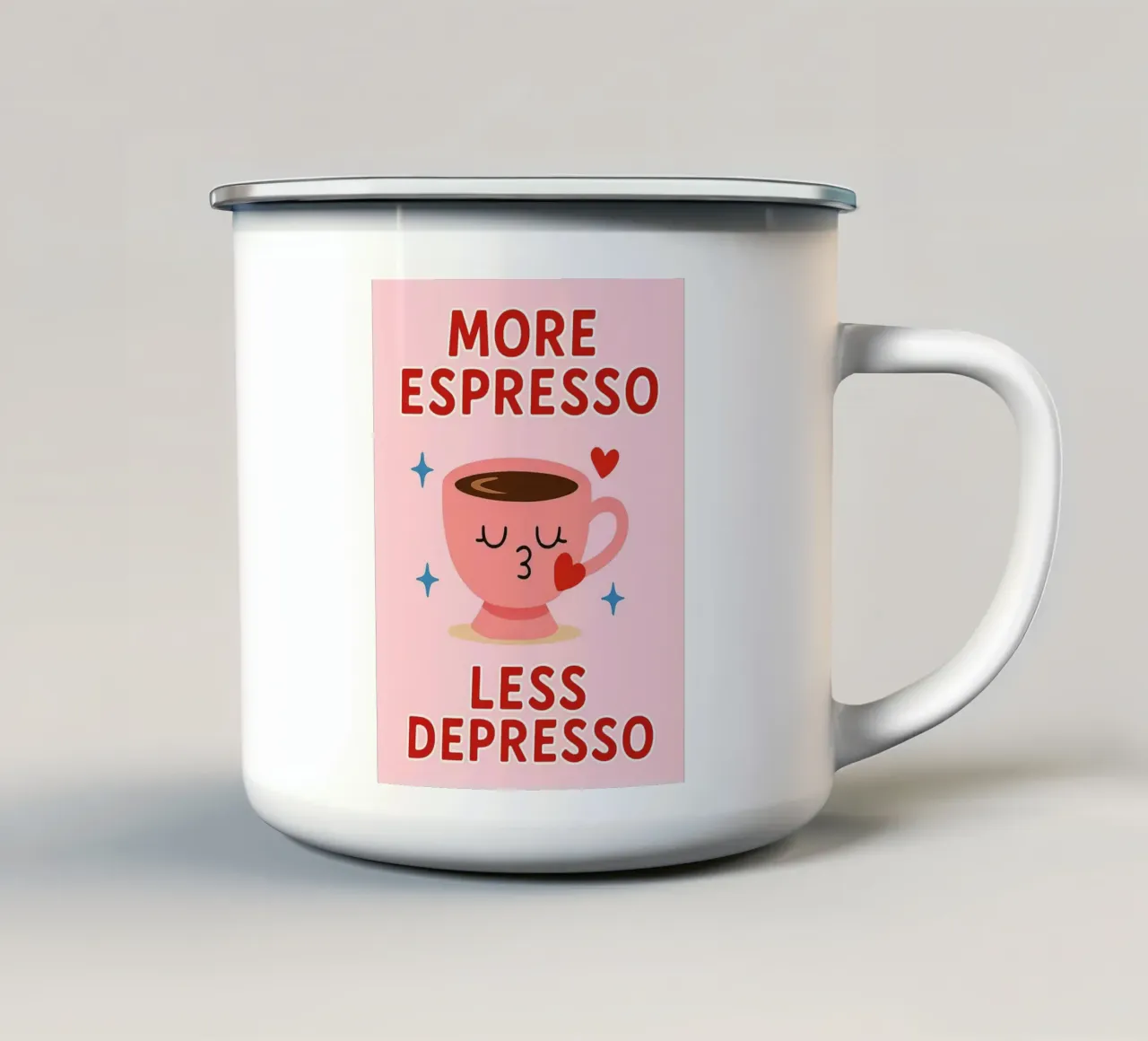 more espresso less depresso tazza in smalto da Plumpz