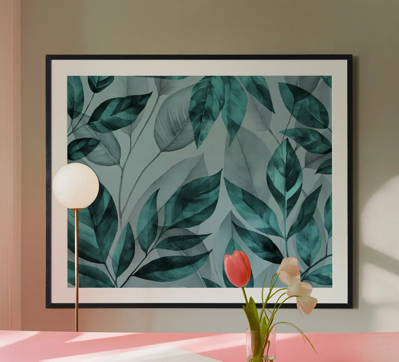Foglie calme con tendenza al turchese poster con telaio in plastica da Andrea Haase Modern Home