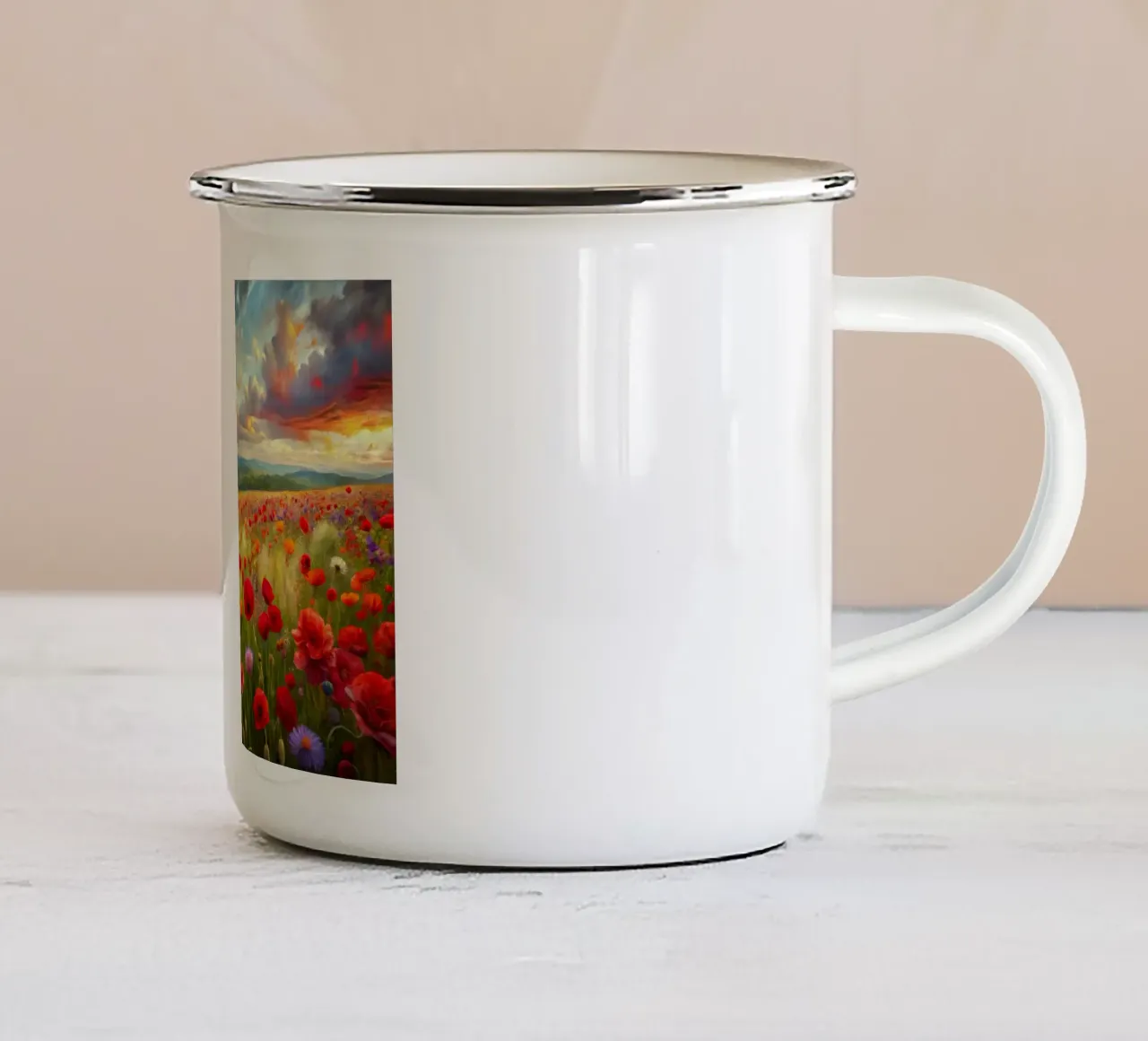 Campo di papaveri in primavera tazza in smalto da 🎁 NOBELART