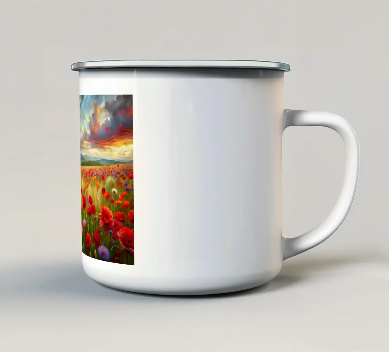 Campo di papaveri in primavera tazza in smalto da 🎁 NOBELART