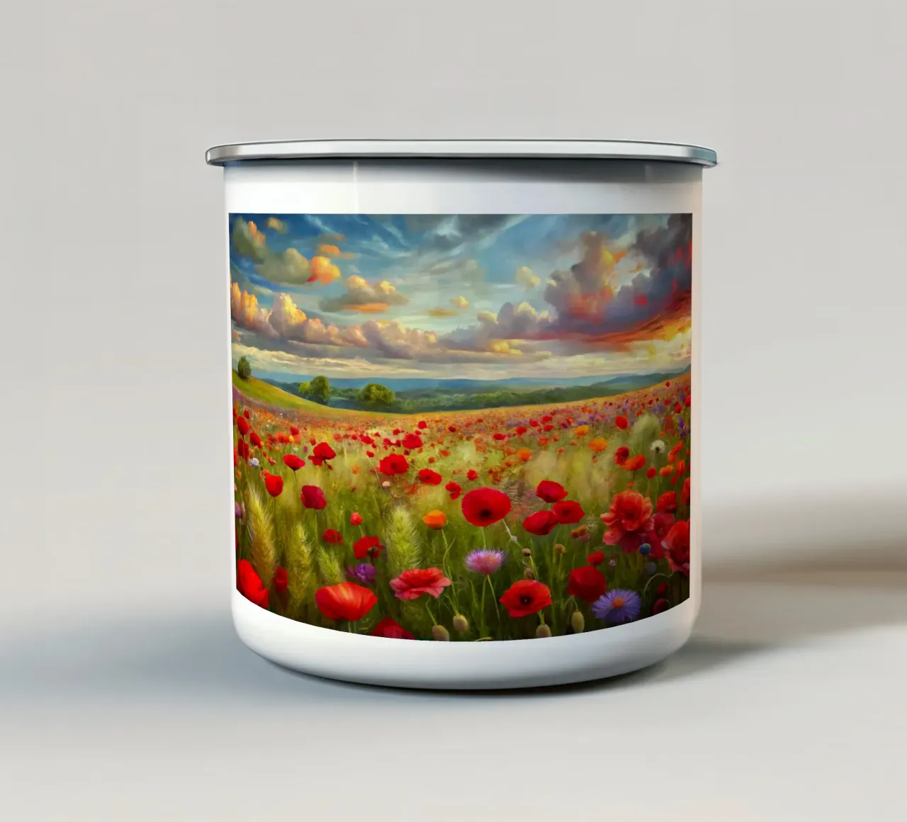 Campo di papaveri in primavera tazza in smalto da 🎁 NOBELART