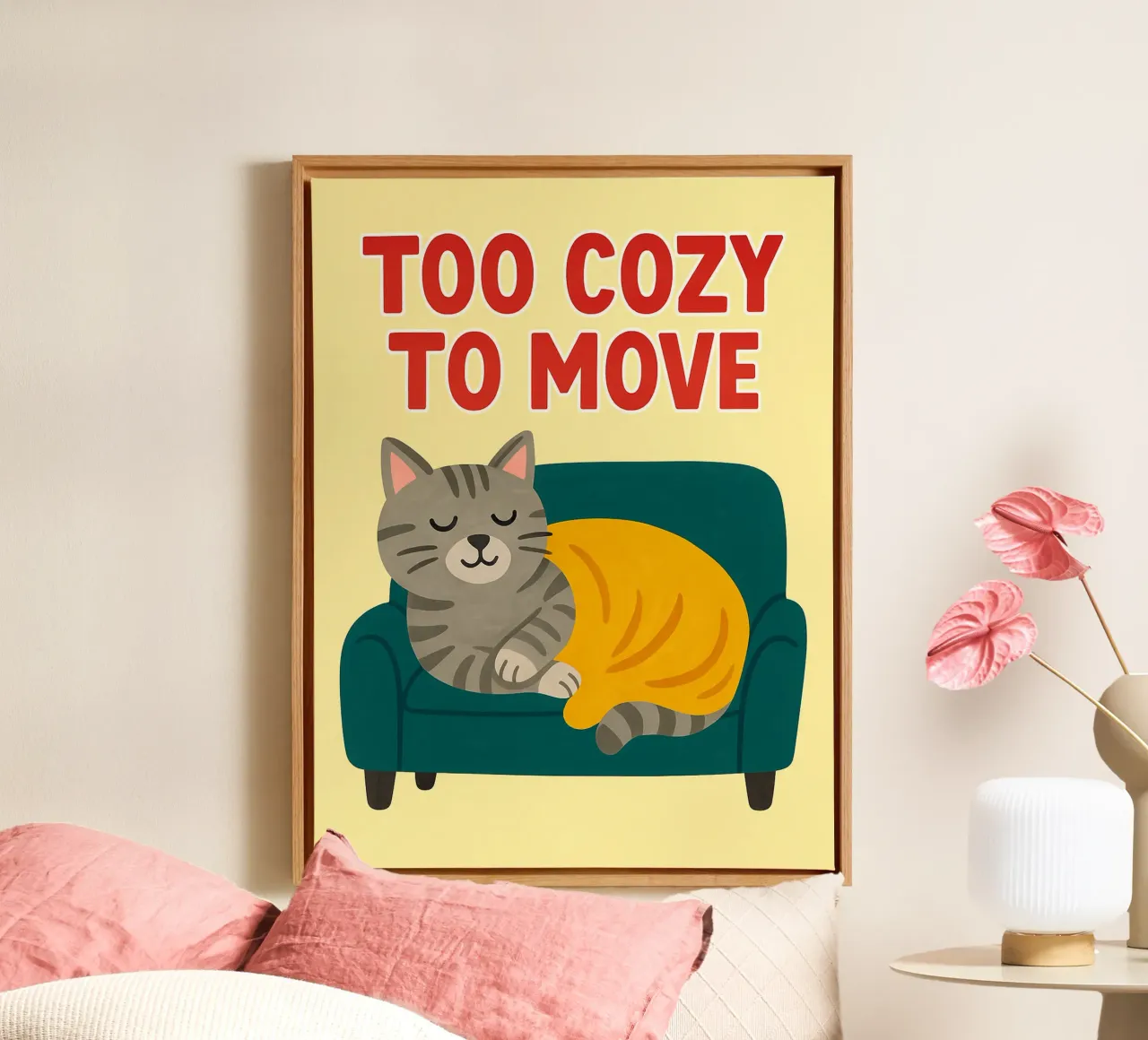 to cozy to move lazy cat canvas by Avocadoz