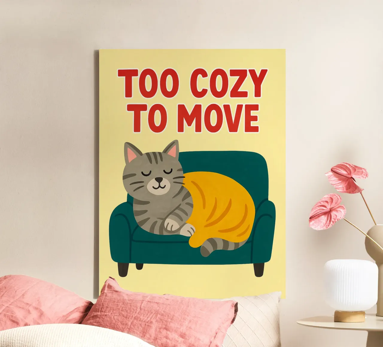 to cozy to move lazy cat canvas by Avocadoz