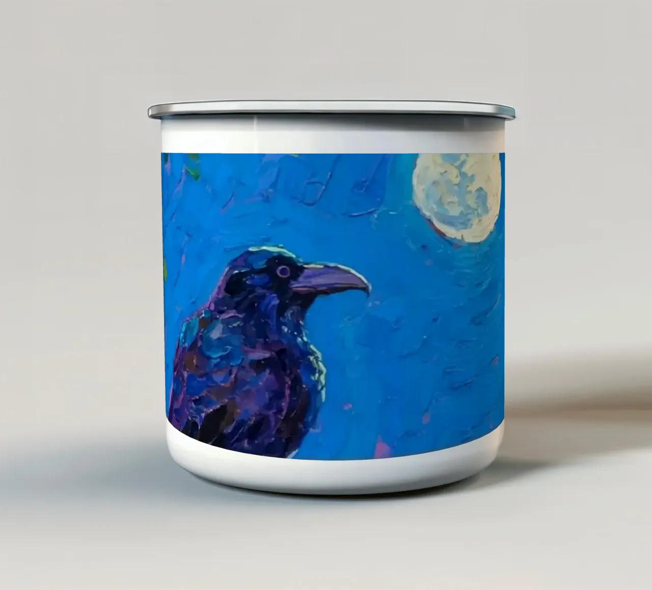 corvi sui rami degli alberi di notte tazza in smalto da Slash Shop