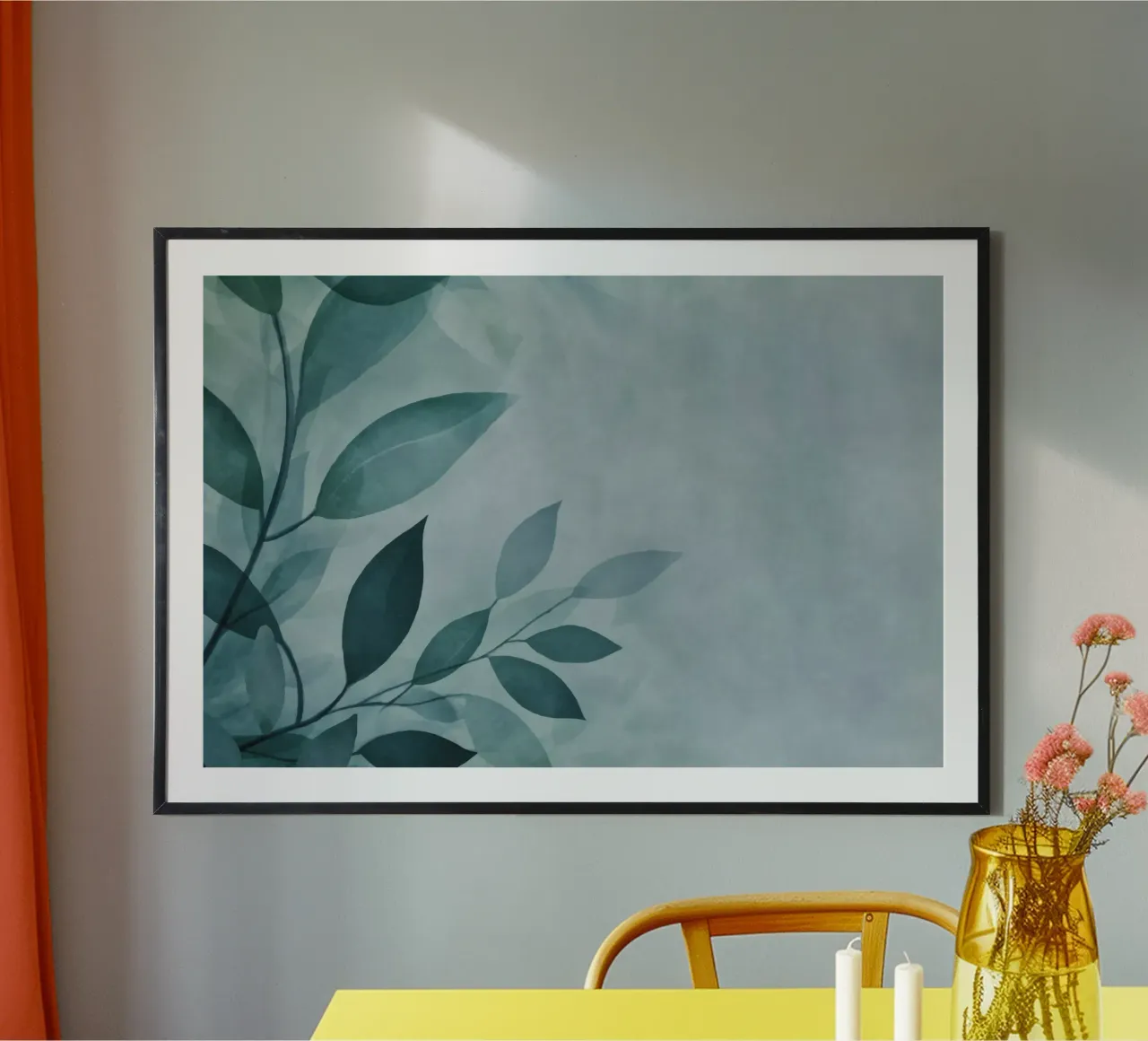 Sussurri di foglie gentili Arte acquerello verde acqua poster con telaio in alluminio da Andrea Haase Modern Home
