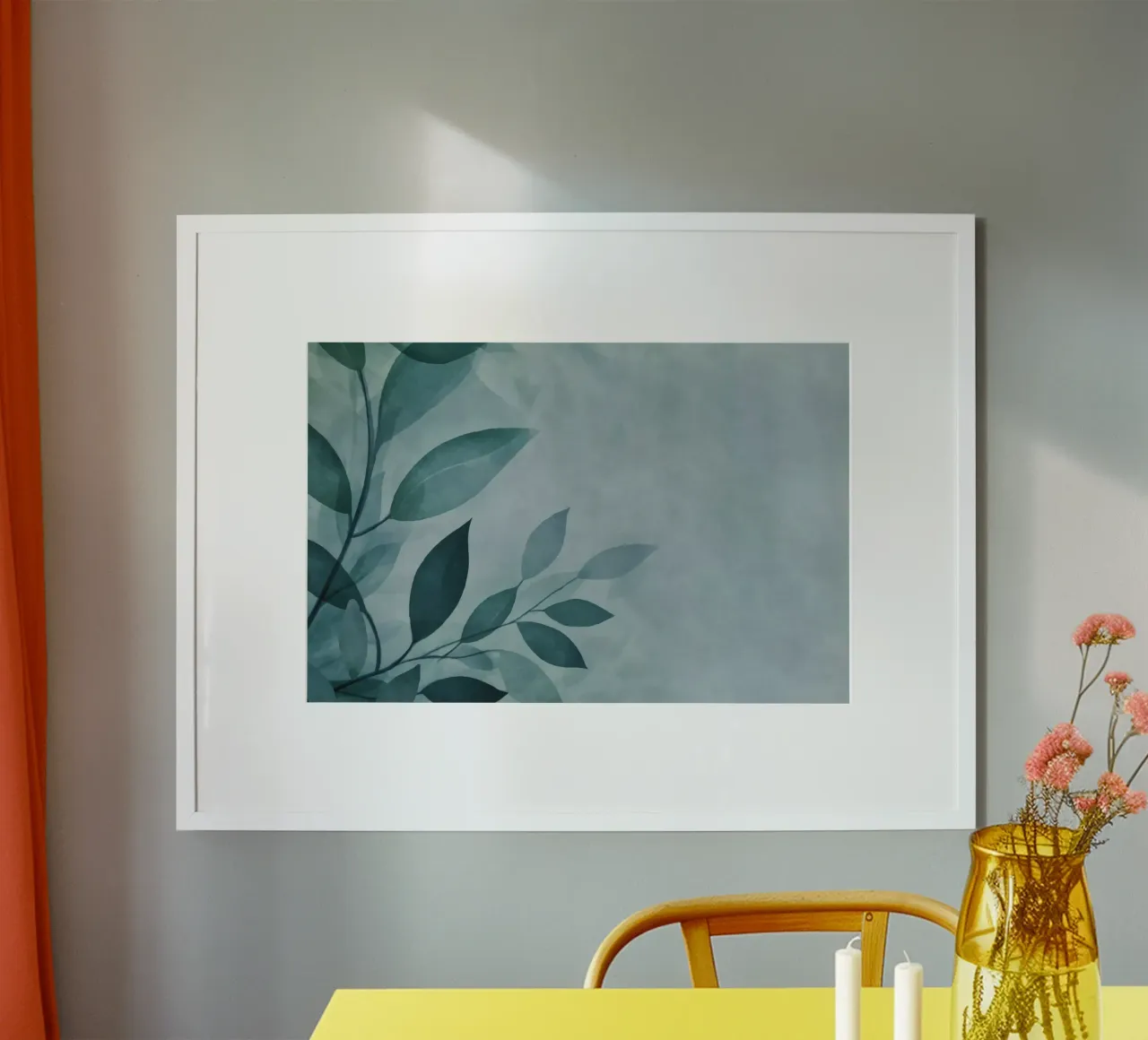 Sussurri di foglie gentili Arte acquerello verde acqua poster con telaio in alluminio da Andrea Haase Modern Home