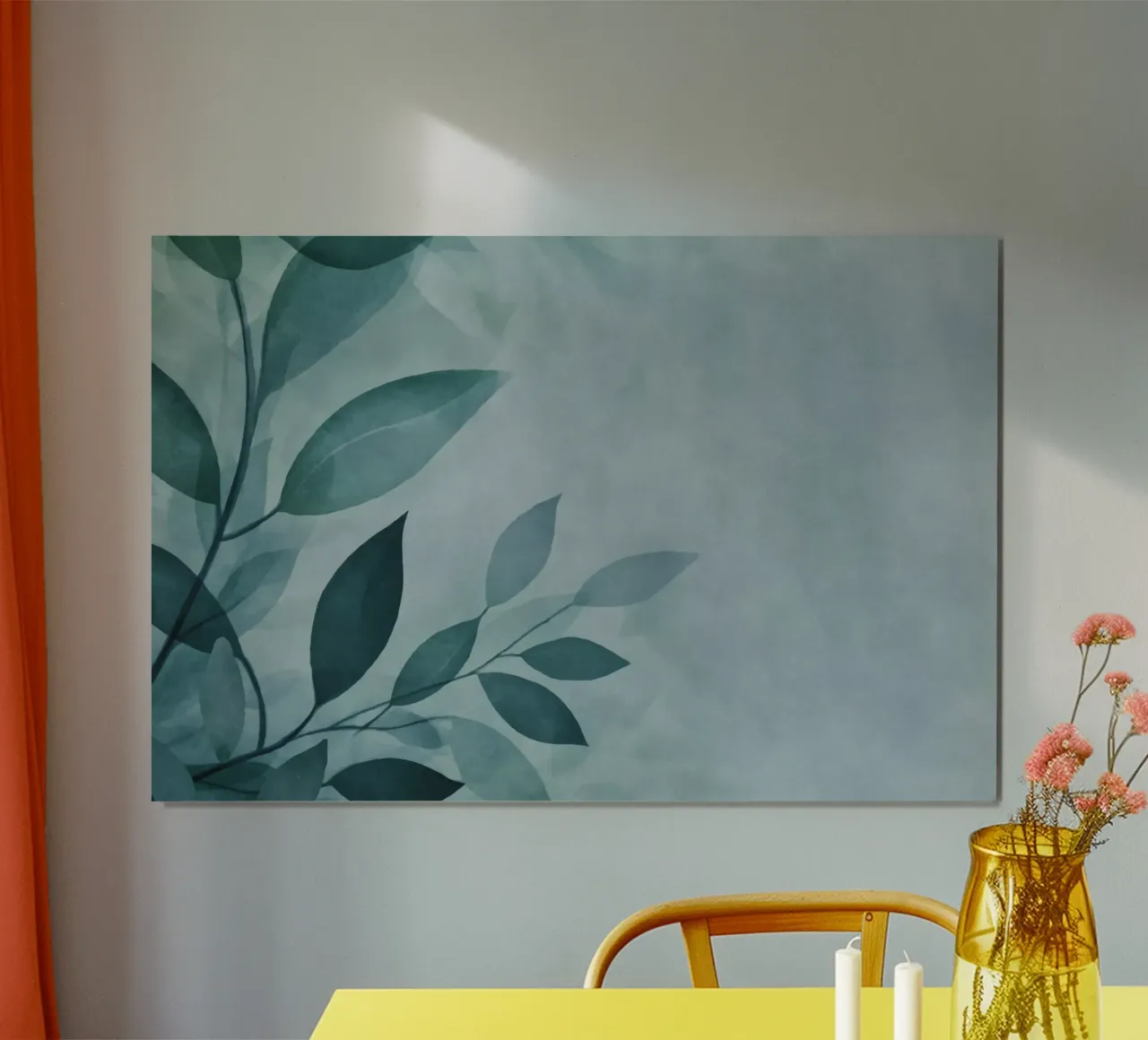 Sussurri di foglie gentili Arte acquerello verde acqua poster con telaio in alluminio da Andrea Haase Modern Home